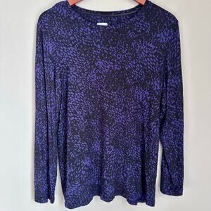 Chico's Purple Black Animal Print Stretch Jersey Top Round Neck Long Sleeve L